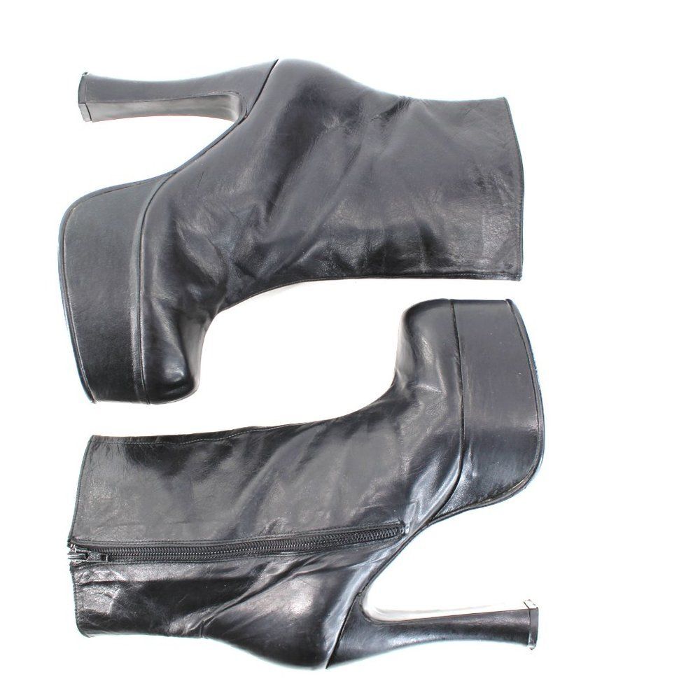 Luichiny Black Leather Platform Ankle Boots Round Toe Spool Heel Spain 37 - Picture 6 of 16